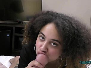 Kingsley's teasing blowjob with big tits and cum in mouth