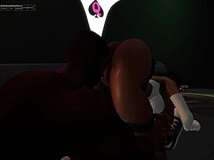 Black man pounds Asian woman's ass on couch.