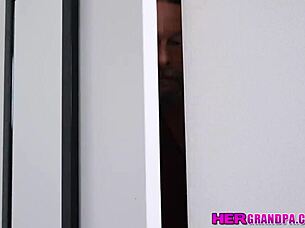 Stepgranddaughter Serena Hill Plays with Stepgrandpa's Cock, Stepdad Catches and Joins Threesome