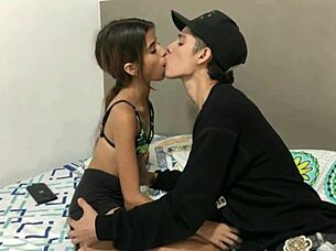 Skinny girl spits and dominates in massage wrestling