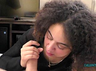 Kingsley's teasing blowjob with big tits and cum in mouth