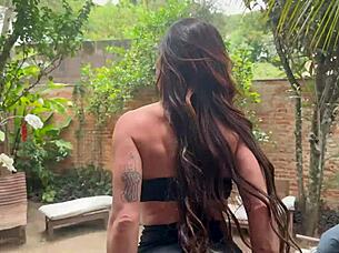 Fucking My Boyfriend with Monster Cock in Parents' Backyard – So Risky!