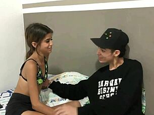 Skinny girl spits and dominates in massage wrestling