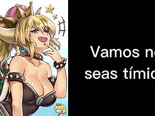 bowsette gives jerk off instructions and cum eating in spanish