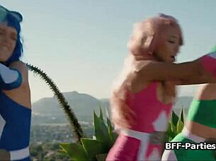 Sexy Rangers Share Dick for Intense Orgasms.