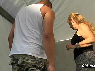 Busty german cougar rides big cock 😈