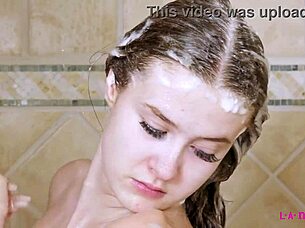 Skinny teen 18+ brunette took a shower 😊