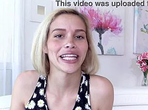 pretty teen karter foxx sucks huge monster cock in pov, gets cum facial