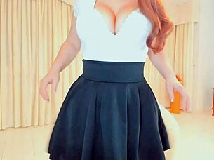 cute girl in costumes shows curvy body on webcam