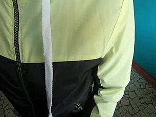 Risky blowjob on a public staircase, girlfriend swallows big cock