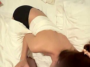 is this asian teen couple's bedroom moment too intense for you? their shaved bodies grind passionately.