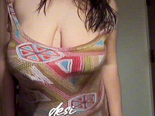 Indian girl teases big boobs on cam, dancing solo with balloon and milk 😍