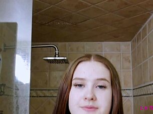 Skinny teen 18+ brunette took a shower 😊