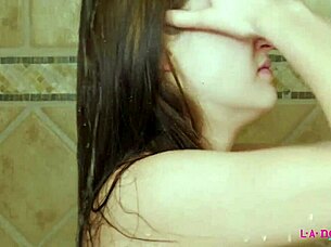 Skinny teen 18+ brunette took a shower 😊
