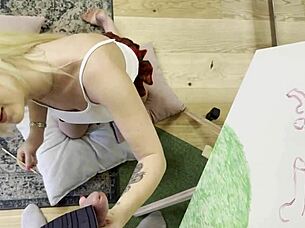 Petite college girl gives a tight handjob to a stud