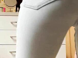 Homemade Petite Blonde STRIPTEASE Dancing In Tight Jeans