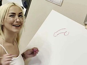 Petite college girl gives a tight handjob to a stud