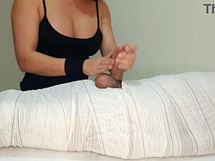 Part 1: Mummified Handjob Interrupted Mid-Cum for Minutes