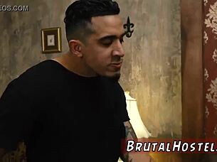 male punished with anal dildo by brunette in garage bondage