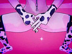 The sexual slave dressed as cow performs exercises