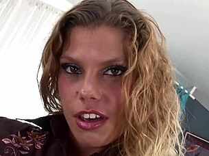 A hot European babe in heels and lingerie gets her pussy pounded