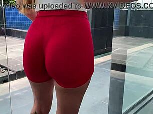 Oh, this sexy brunette moans as her pretty ass gets fucked doggystyle in gym!