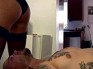 Pretty blonde babysitter sits on face in lingerie