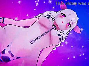 The sexual slave dressed as cow performs exercises