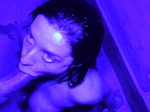 Blowjob and creampie in blue light room
