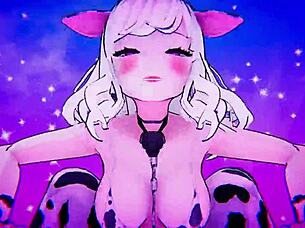 The sexual slave dressed as cow performs exercises