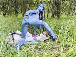 Monika Fox delivers big prolapse from hard dildo anal and pussy fucking in nature.