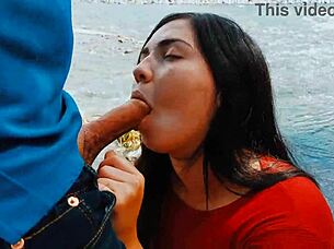 Risky passionate moment in nature outdoors with a couple