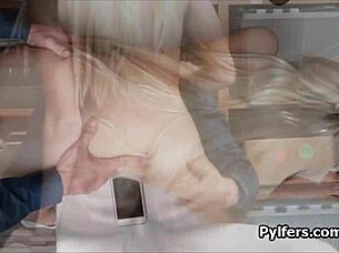 sec guard banging perky blonde teen behind the scenes