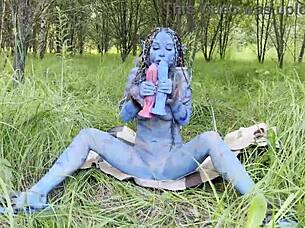 Monika Fox delivers big prolapse from hard dildo anal and pussy fucking in nature.