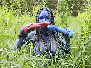 Monika Fox delivers big prolapse from hard dildo anal and pussy fucking in nature.