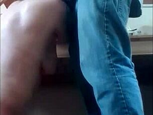 slave submits to belt in homemade bdsm