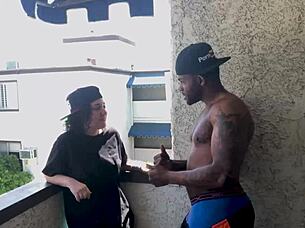 Redhead Blowing Two Big Dicks