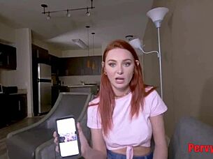 the redhead stepdaughter blackmails her dad in this fantasy scene, turning the tables on him.