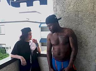 Redhead Blowing Two Big Dicks