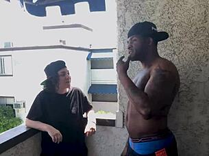 Redhead Blowing Two Big Dicks