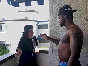 Redhead Blowing Two Big Dicks