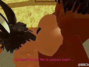Black Bull Fucks Femboy Bunny in Roblox Spanish Sub Scene