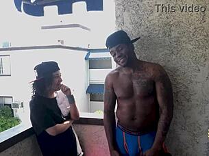 Redhead Blowing Two Big Dicks