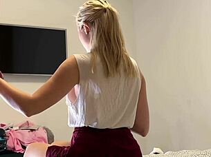 Feeling the excitement as the hot girl in heels strokes the big cock, making it drip with precum.