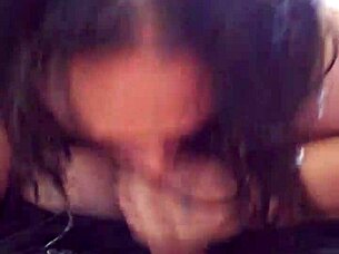 Neighbor gets aroused on sofa, gives blowjob, nearly caught by wife