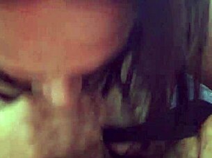 Neighbor gets aroused on sofa, gives blowjob, nearly caught by wife