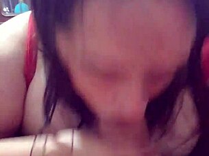 Neighbor gets aroused on sofa, gives blowjob, nearly caught by wife