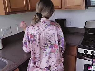 kat dior spends some quality time with her stepson in the bedroom. they start with blowjob and move to riding.