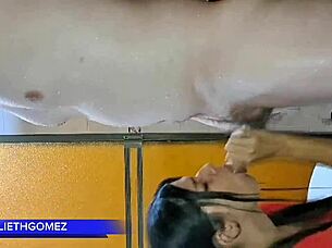 Stunning brunette deepthroats big cock 😏