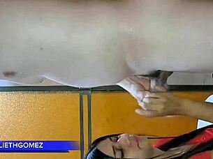 Stunning brunette deepthroats big cock 😏